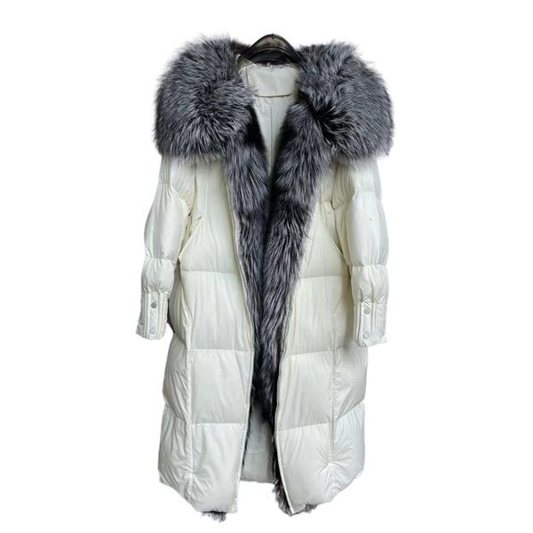 womens down parkas highend winter thick white duck jacket long coat women real large silver fur collar warm outwear 221205, Black 
womens down parkas highend winter thick white duck jacket long coat women real large silver fur collar warm outwear 221205, Black