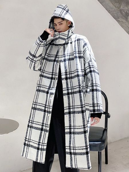 men's wool blends syuhgfa korean streetwear plaid hooded woolen jacket men clothing loose long coat autumn winter thickening woolen jac, Black
men's wool blends syuhgfa korean streetwear plaid hooded woolen jacket men clothing loose long coat autumn winter thickening woolen jac, Black