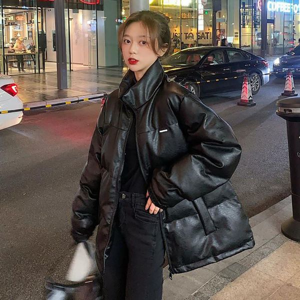 women's down parkas winter jacket for women fashion shinny pu leather padded thicken warm stand collar cotton 221205, Black
women's down parkas winter jacket for women fashion shinny pu leather padded thicken warm stand collar cotton 221205, Black
