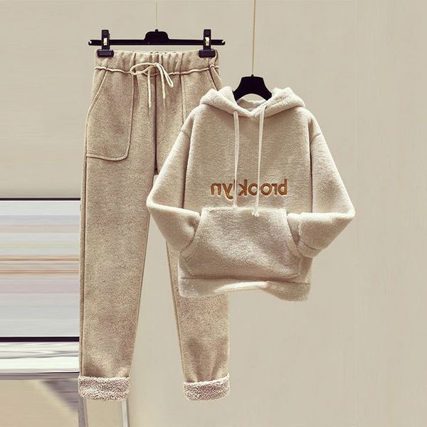 womens two piece pants winter plus size two piece sets suit women korean style loose velvet thickened lamb wool sweatshit nine points woolen, White
womens two piece pants winter plus size two piece sets suit women korean style loose velvet thickened lamb wool sweatshit nine points woolen, White