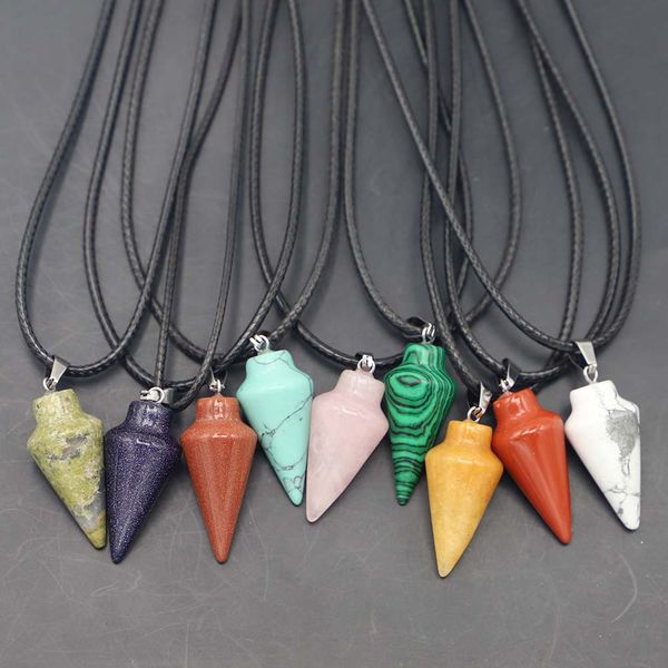 natural stone multicolor cone tapered pendant leather rope cord necklace healing minerals reiki charms fashion diy jewelry accessories, Silver
natural stone multicolor cone tapered pendant leather rope cord necklace healing minerals reiki charms fashion diy jewelry accessories, Silver