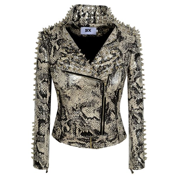 women's leather faux pu punk stud snake stripe jacket fashion slim zipper coat rivet casual motorcycle outerwear 221206, Black
women's leather faux pu punk stud snake stripe jacket fashion slim zipper coat rivet casual motorcycle outerwear 221206, Black