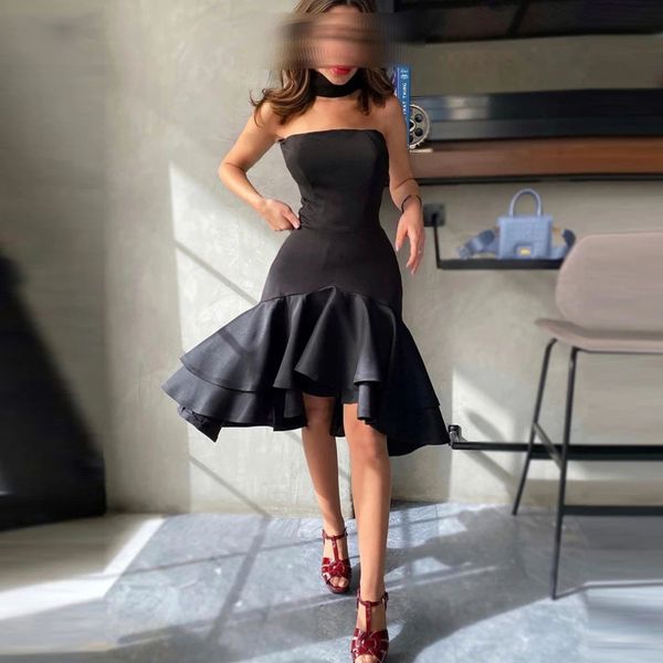 modern black mermaid prom dresses stretch satin short party saudi arabia tiered skirt women evening dance gowns
modern black mermaid prom dresses stretch satin short party saudi arabia tiered skirt women evening dance gowns