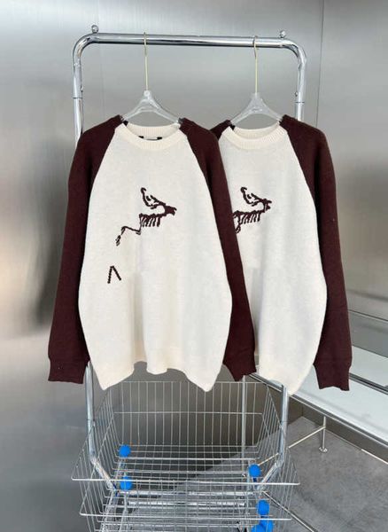 womens sweater animal print color matching shoulder sleeve round collar knit sweaters loose profile fashion warmth pullover knitwear designe, White;black