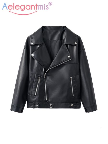 women's leather faux aelegantmis loose pu jacket women classic moto biker autumn winter lady basic coat y2k outerwear 221206, Black
women's leather faux aelegantmis loose pu jacket women classic moto biker autumn winter lady basic coat y2k outerwear 221206, Black