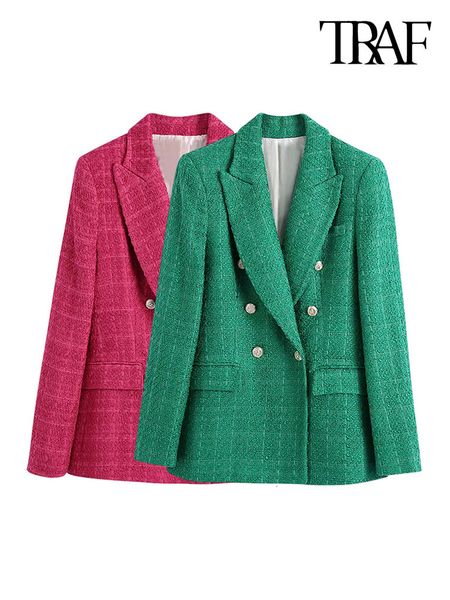 women's suits blazers traf women fashion double breasted tweed green blazer coat vintage long sleeve flap pockets female outerwear chic, White;black 
women's suits blazers traf women fashion double breasted tweed green blazer coat vintage long sleeve flap pockets female outerwear chic, White;black