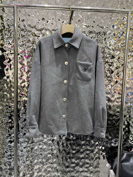 womens jackets chest triangle logo decorated pocket lapel shirt jacket button open off shoulder design regular coats brand simplicity style, Black;brown
womens jackets chest triangle logo decorated pocket lapel shirt jacket button open off shoulder design regular coats brand simplicity style, Black;brown