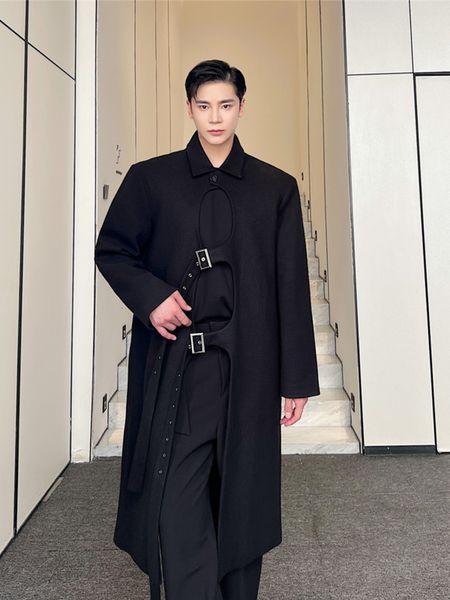 men's wool blends syuhgfa korean streetwear lapel straps woolen jacket men clothing loose long coat autumn fashion casual woolen coats, Black
men's wool blends syuhgfa korean streetwear lapel straps woolen jacket men clothing loose long coat autumn fashion casual woolen coats, Black