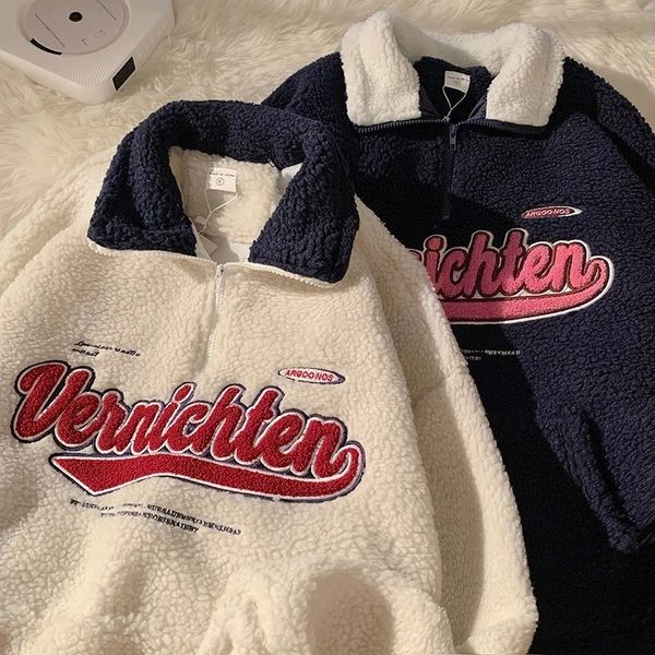 women's hoodies sweatshirts vintage zipper v-neck sweatshirt women harajuku letter embroidery lapel pollver winter warm lambswool overs, Black
women's hoodies sweatshirts vintage zipper v-neck sweatshirt women harajuku letter embroidery lapel pollver winter warm lambswool overs, Black