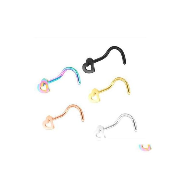 nose rings studs surgical steel heart nose stud rings screw bend piercing jewelry women pin uoxtw drop delivery body otqsj, Silver 
nose rings studs surgical steel heart nose stud rings screw bend piercing jewelry women pin uoxtw drop delivery body otqsj, Silver