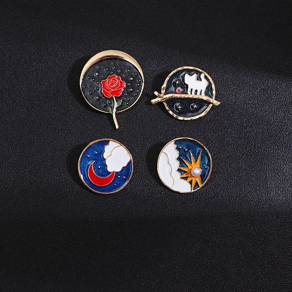 cartoon couple alloy brooches set 4pcs gold plated cat rose flower sun moon enamel badges lapel pin bag hat accessories, Gray
cartoon couple alloy brooches set 4pcs gold plated cat rose flower sun moon enamel badges lapel pin bag hat accessories, Gray
