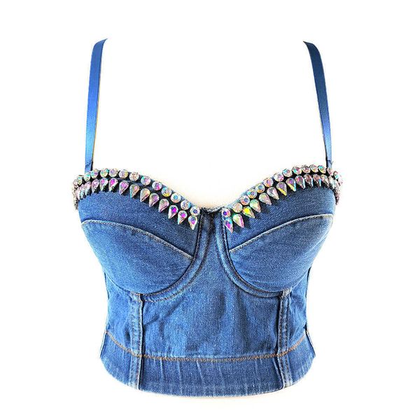 dark style denim sling with diamond inlaid outside slim bra color water drop bright diamond girl's top, White
dark style denim sling with diamond inlaid outside slim bra color water drop bright diamond girl's top, White