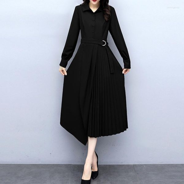 casual dresses 2022 spring women pleats dress elegant femme korean long sleeve shirt irregular female slim vestidos h1184, Black;gray
casual dresses 2022 spring women pleats dress elegant femme korean long sleeve shirt irregular female slim vestidos h1184, Black;gray