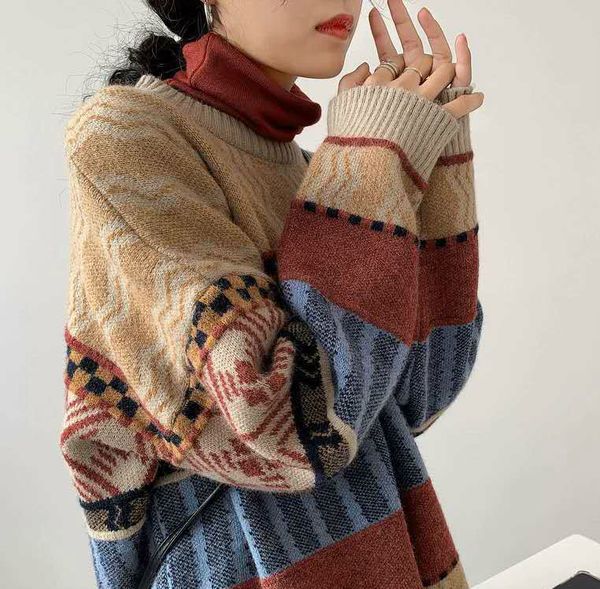 women s sweater sweater autumn winter vintage sweet o neck full pullovers geometric keep warm y2k for women loose 221206, White;black
women s sweater sweater autumn winter vintage sweet o neck full pullovers geometric keep warm y2k for women loose 221206, White;black