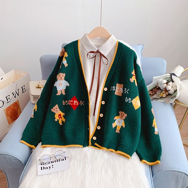 women s knits tees green sweater cardigan autumn winter s jacket long sleeve cartoon women knitted coats 221206, White
women s knits tees green sweater cardigan autumn winter s jacket long sleeve cartoon women knitted coats 221206, White