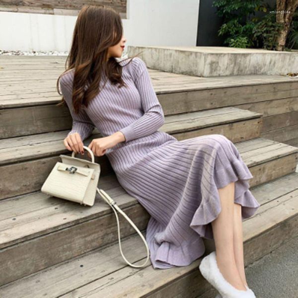 casual dresses 2022 autumn winter runway thick mermaid maxi sweater dress women long elegant female a-line slim knit, Black;gray