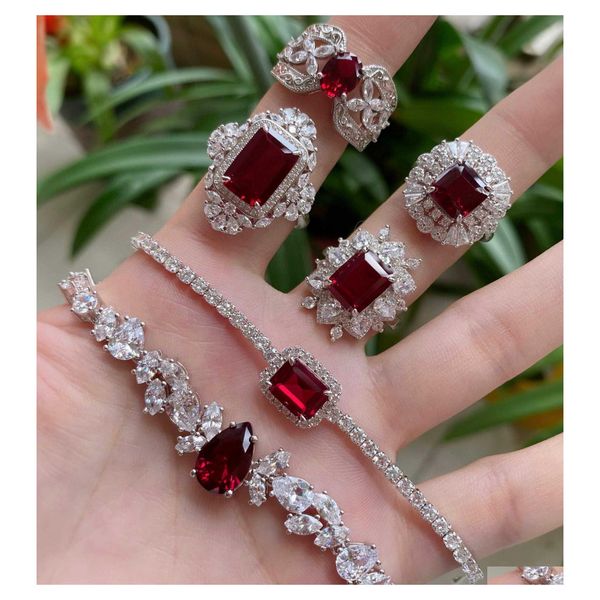 bracelet necklace pure 925 sterling sier jewelry set for women red ruby gemstone natural bracelet ring earrings party drop delivery dhs1d, Silver
bracelet necklace pure 925 sterling sier jewelry set for women red ruby gemstone natural bracelet ring earrings party drop delivery dhs1d, Silver