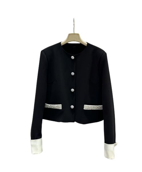 23 early spring new super flash water drill button round neck black jacket coat, Black;brown
23 early spring new super flash water drill button round neck black jacket coat, Black;brown