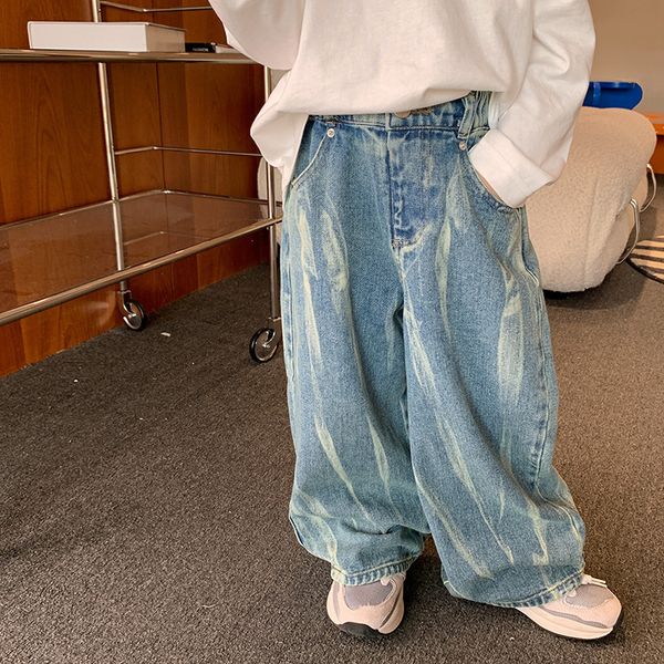 trousers autumn fashion boys tie dyed jeans children loose straight leg wide legged denim pants 221207, Blue