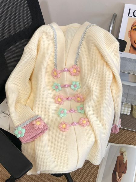 women s knits tees candy colored three dimensional flower buckle sweater autumn v neck soft waxy loose nail drill knitted cardigan 221206, White
women s knits tees candy colored three dimensional flower buckle sweater autumn v neck soft waxy loose nail drill knitted cardigan 221206, White