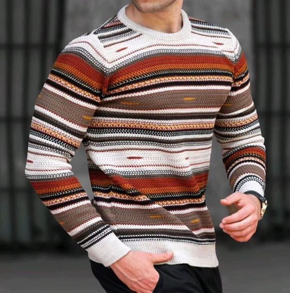 men's sweaters spring and autumn loose round neck waffle digital printing color stripe casual bottoming 221207, White;black
men's sweaters spring and autumn loose round neck waffle digital printing color stripe casual bottoming 221207, White;black