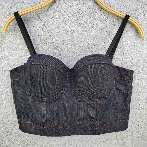 black denim vest with small suspender casual and three-dimensional thin girl open navel short chest cup female, White
black denim vest with small suspender casual and three-dimensional thin girl open navel short chest cup female, White
