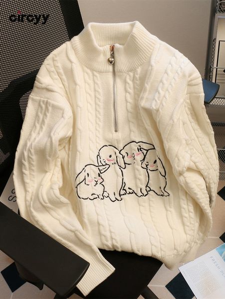 women s sweaters circyy women sweater beige cute embroidery rabbit long sleevepullovers korean chic knitted jumpers zipper half high collar, White;black
women s sweaters circyy women sweater beige cute embroidery rabbit long sleevepullovers korean chic knitted jumpers zipper half high collar, White;black