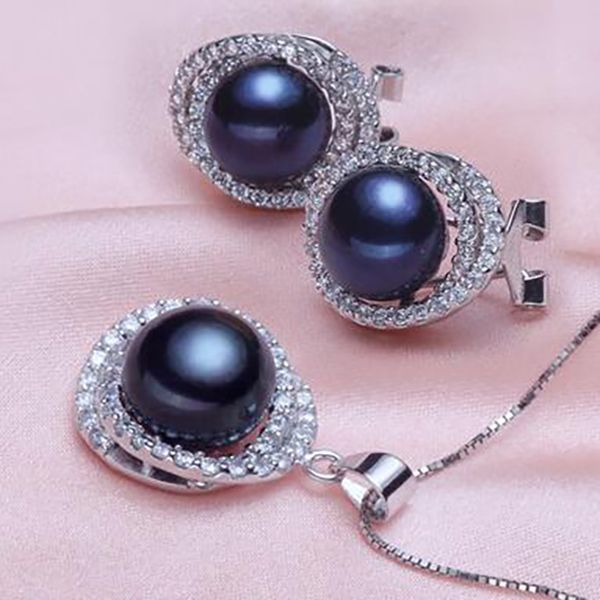 12mm natural tahitian genuine black perfect pearl earring pendant necklace, Silver
12mm natural tahitian genuine black perfect pearl earring pendant necklace, Silver