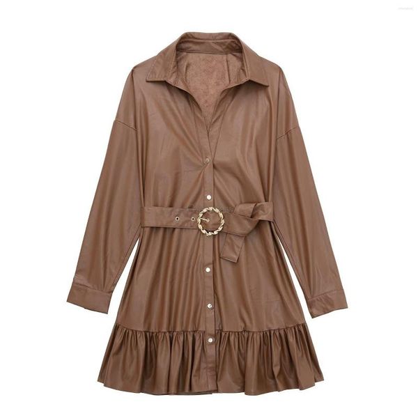 casual dresses woman chic faux leather dress with belt office lady elegant lapel ruffles mini vacation party, Black;gray
casual dresses woman chic faux leather dress with belt office lady elegant lapel ruffles mini vacation party, Black;gray