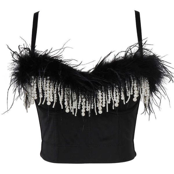 feather bra beautiful back one shoulder sling pearl tassel wrap chest slim short stage costume, White
feather bra beautiful back one shoulder sling pearl tassel wrap chest slim short stage costume, White