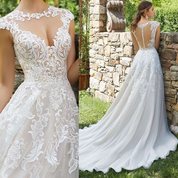 vestido de novia cap sleeve wedding dress luxurious 3d lace appliques o neck bride gowns, White
vestido de novia cap sleeve wedding dress luxurious 3d lace appliques o neck bride gowns, White