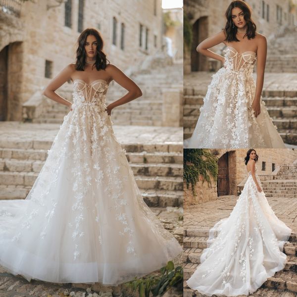 berta 3d flowers wedding dresses lace bridal gowns strapless neckline a line sweep train tulle vestido de novia, White
berta 3d flowers wedding dresses lace bridal gowns strapless neckline a line sweep train tulle vestido de novia, White
