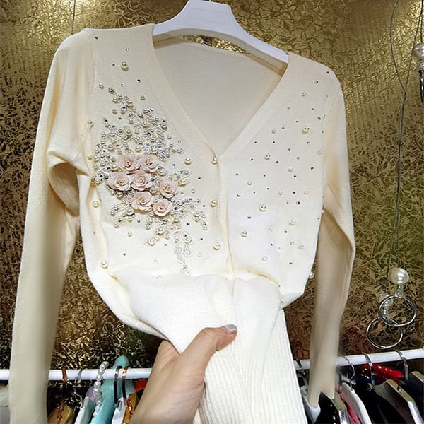 women s knits tees autumn luxury beading knitted cardigan women heavy industry pearl shiny crystal 3d flower sweater outwear 221206, White
women s knits tees autumn luxury beading knitted cardigan women heavy industry pearl shiny crystal 3d flower sweater outwear 221206, White