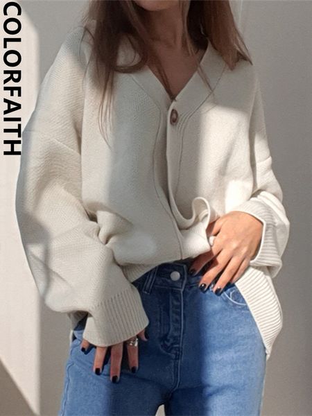 women's knits tees colorfaith v-neck buttons cardigans oversized fashionable korean lady winter spring sweaters knitwears swc18190 2212, White
women's knits tees colorfaith v-neck buttons cardigans oversized fashionable korean lady winter spring sweaters knitwears swc18190 2212, White