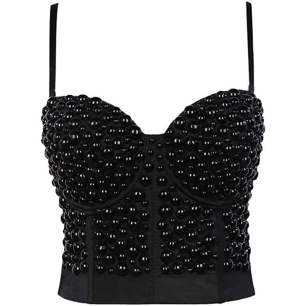 

2023 bra short nail bead exposed navel women's suspender vest beautiful back bra, Black