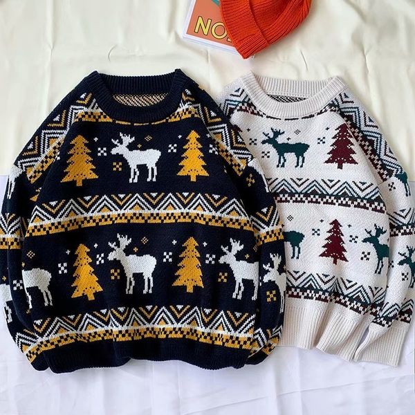 men's sweaters winter elk christmas sweater vintage long sleeve loose couple pullover 221207, White;black
men's sweaters winter elk christmas sweater vintage long sleeve loose couple pullover 221207, White;black