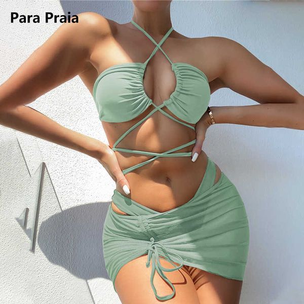 bras sets para praia 3 pieces cross halter bikinis set 2021 skirt swimwear women high waist drawstring bandage swimsuit summer biquini t2212, Red;black
bras sets para praia 3 pieces cross halter bikinis set 2021 skirt swimwear women high waist drawstring bandage swimsuit summer biquini t2212, Red;black