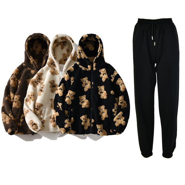 women s two piece pant pieces set casual woman cartoon bear lamb wool jacket and trousers female sweater ladies pant suits jogging 221206, White
women s two piece pant pieces set casual woman cartoon bear lamb wool jacket and trousers female sweater ladies pant suits jogging 221206, White