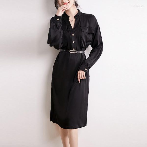 casual dresses mulberry silk dress autumn black design sense loose show slim slit long sleeves heavy skirt, Black;gray
casual dresses mulberry silk dress autumn black design sense loose show slim slit long sleeves heavy skirt, Black;gray