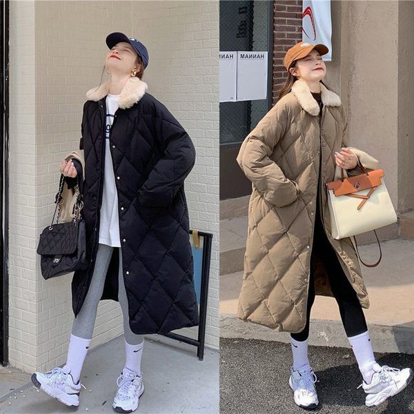 women s down parkas fur collar oversize rhombus pattern long pocket female warm cotton overcoat single breasted 221206, Black
women s down parkas fur collar oversize rhombus pattern long pocket female warm cotton overcoat single breasted 221206, Black