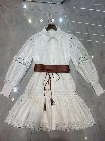 casual dresses hollow out single breasted women white dress lantern sleeve with belt ruffles lace elegant clothes, Black;gray
casual dresses hollow out single breasted women white dress lantern sleeve with belt ruffles lace elegant clothes, Black;gray