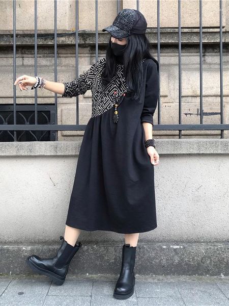 casual dresses women's loose patchwork printing dress 2022 autumn korean style female vintage black vestidos elegant midi robes, Black;gray
casual dresses women's loose patchwork printing dress 2022 autumn korean style female vintage black vestidos elegant midi robes, Black;gray