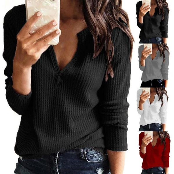 women's t shirts t-shirt waffle v neck spring autumn solid color long sleeve for daily wear casual women's clothing, White
women's t shirts t-shirt waffle v neck spring autumn solid color long sleeve for daily wear casual women's clothing, White