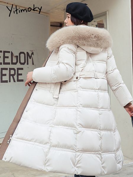 women s down parkas cotvotee winter jacket elegant hooded female coat fur collar white long puffer 221206, Black
women s down parkas cotvotee winter jacket elegant hooded female coat fur collar white long puffer 221206, Black