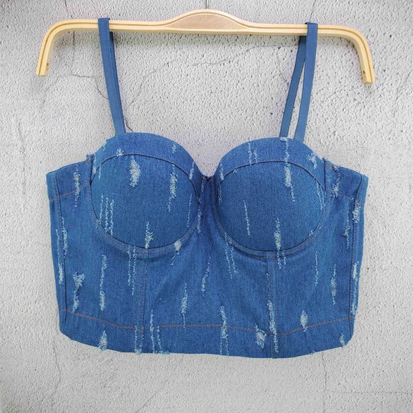 19 simple hole denim suspender vest sub size wrapped chest steel ring women's blouse hollowed vest, White
19 simple hole denim suspender vest sub size wrapped chest steel ring women's blouse hollowed vest, White
