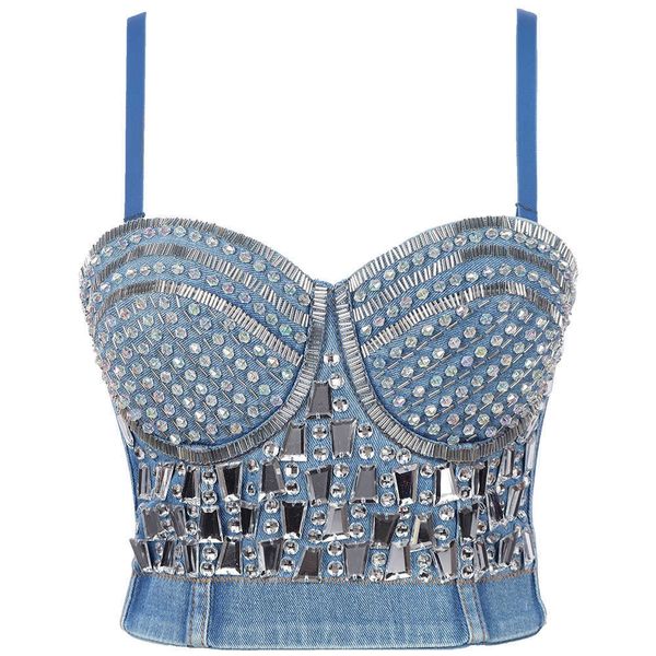 nail bead shaped suspender vest classic outer underwear stage performance clothes diamond denim bra, White
nail bead shaped suspender vest classic outer underwear stage performance clothes diamond denim bra, White