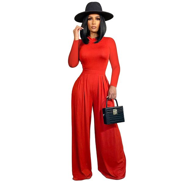 women two piece pants outfits slim long sleeve jogger sets bodysuit pleated wide leg pants suits, White
women two piece pants outfits slim long sleeve jogger sets bodysuit pleated wide leg pants suits, White