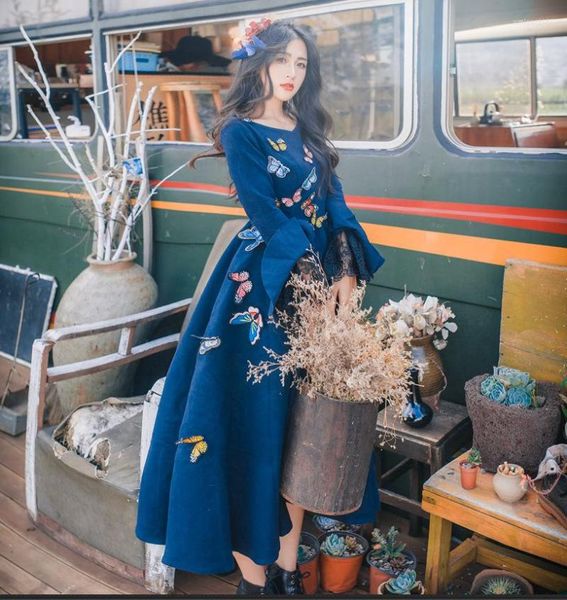 casual dresses vintage sweet lace flare sleeve dress women 3d butterfly decorative long blue women's gown fashion elegant, Black;gray
casual dresses vintage sweet lace flare sleeve dress women 3d butterfly decorative long blue women's gown fashion elegant, Black;gray