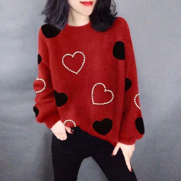 women s sweater casual love heart pattern print knitted pullover female fashion long sleeve knitwear ladieso neck 221206, White;black
women s sweater casual love heart pattern print knitted pullover female fashion long sleeve knitwear ladieso neck 221206, White;black