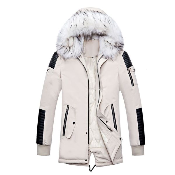 men's down parkas big white fur collar mid length cotton coat 221207, Black 
men's down parkas big white fur collar mid length cotton coat 221207, Black